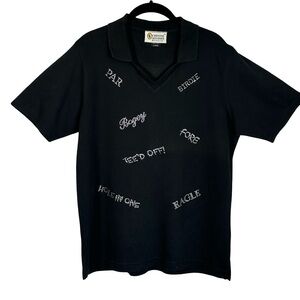 Christine Alexander Black Short Sleeve Novelty Golf Polo Shirt Tee Tunic Size XL